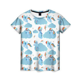 Женская футболка 3D с принтом My Little Pony в Кировске, 100% полиэфир ( синтетическое хлопкоподобное полотно) | прямой крой, круглый вырез горловины, длина до линии бедер | dash | rainbow | пони | радуга