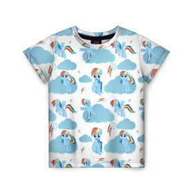 Детская футболка 3D с принтом My Little Pony в Кировске, 100% гипоаллергенный полиэфир | прямой крой, круглый вырез горловины, длина до линии бедер, чуть спущенное плечо, ткань немного тянется | Тематика изображения на принте: dash | rainbow | пони | радуга