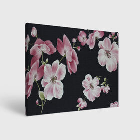 Холст прямоугольный с принтом Цветы на черном фоне в Кировске, 100% ПВХ |  | Тематика изображения на принте: растения | стиль | цветы