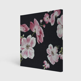 Холст квадратный с принтом Цветы на черном фоне в Кировске, 100% ПВХ |  | Тематика изображения на принте: растения | стиль | цветы