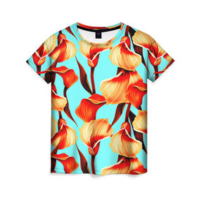 Женская футболка 3D с принтом Flower в Кировске, 100% полиэфир ( синтетическое хлопкоподобное полотно) | прямой крой, круглый вырез горловины, длина до линии бедер | паттерн | цветы | яркий