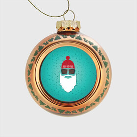 Стеклянный ёлочный шар с принтом Санта хипстер в Кировске, Стекло | Диаметр: 80 мм | борода | дед мороз | новый год | подарок на новый год | санта | санта хипстер | снег | снежинки | хипстер