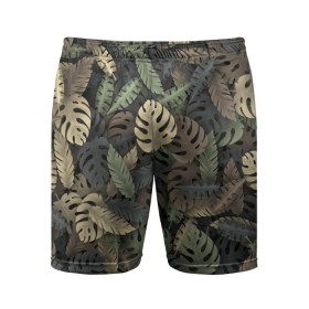 Мужские шорты 3D спортивные с принтом Тропический камуфляж в Кировске,  |  | Тематика изображения на принте: джунгли | камуфляж | листья | милитари | монстера | пальма | природа