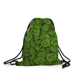 Рюкзак-мешок 3D с принтом Тропические листья в Кировске, 100% полиэстер | плотность ткани — 200 г/м2, размер — 35 х 45 см; лямки — толстые шнурки, застежка на шнуровке, без карманов и подкладки | Тематика изображения на принте: джунгли | монстера | пальма | растения | тропики