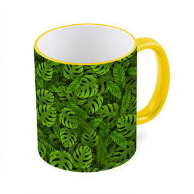 Кружка 3D с принтом Тропические листья в Кировске, керамика | ёмкость 330 мл | Тематика изображения на принте: джунгли | монстера | пальма | растения | тропики