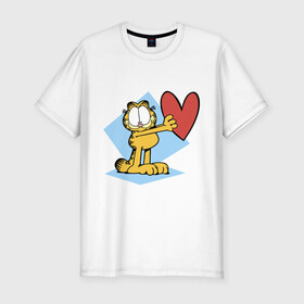 Мужская футболка премиум с принтом Гарфилд в Кировске, 92% хлопок, 8% лайкра | приталенный силуэт, круглый вырез ворота, длина до линии бедра, короткий рукав | гарфилд | знак | кот | мультфильм