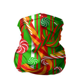 Бандана-труба 3D с принтом Новогодние конфеты в Кировске, 100% полиэстер, ткань с особыми свойствами — Activecool | плотность 150‒180 г/м2; хорошо тянется, но сохраняет форму | дед мороз | карамель | паттерн | рождество
