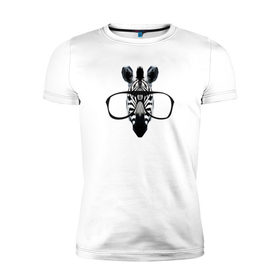 Мужская футболка премиум с принтом Zebra with Glasses в Кировске, 92% хлопок, 8% лайкра | приталенный силуэт, круглый вырез ворота, длина до линии бедра, короткий рукав | 