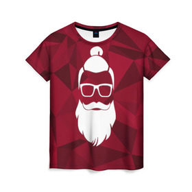 Женская футболка 3D с принтом Санта хипстер в Кировске, 100% полиэфир ( синтетическое хлопкоподобное полотно) | прямой крой, круглый вырез горловины, длина до линии бедер | 2017 | борода | дед мороз | новый год | подарок на новый год | санта | санта хипстер | снег | снежинки | хипстер
