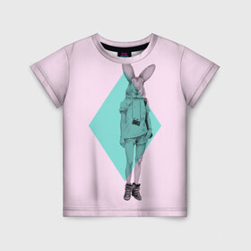 Детская футболка 3D с принтом Pink Rabbit в Кировске, 100% гипоаллергенный полиэфир | прямой крой, круглый вырез горловины, длина до линии бедер, чуть спущенное плечо, ткань немного тянется | hipster | rabbit | swag | кролик | хипстер