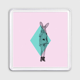 Магнит 55*55 с принтом Pink Rabbit в Кировске, Пластик | Размер: 65*65 мм; Размер печати: 55*55 мм | hipster | rabbit | swag | кролик | хипстер