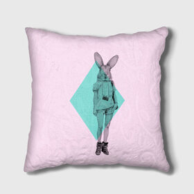 Подушка 3D с принтом Pink Rabbit в Кировске, наволочка – 100% полиэстер, наполнитель – холлофайбер (легкий наполнитель, не вызывает аллергию). | состоит из подушки и наволочки. Наволочка на молнии, легко снимается для стирки | hipster | rabbit | swag | кролик | хипстер