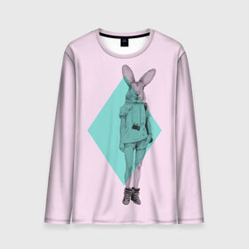 Мужской лонгслив 3D с принтом Pink Rabbit в Кировске, 100% полиэстер | длинные рукава, круглый вырез горловины, полуприлегающий силуэт | hipster | rabbit | swag | кролик | хипстер