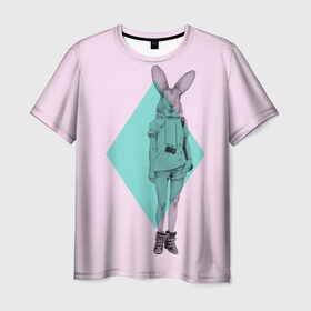 Мужская футболка 3D с принтом Pink Rabbit в Кировске, 100% полиэфир | прямой крой, круглый вырез горловины, длина до линии бедер | hipster | rabbit | swag | кролик | хипстер
