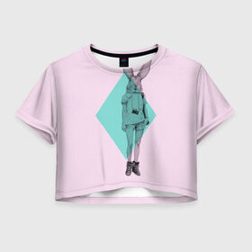 Женская футболка 3D укороченная с принтом Pink Rabbit в Кировске, 100% полиэстер | круглая горловина, длина футболки до линии талии, рукава с отворотами | hipster | rabbit | swag | кролик | хипстер
