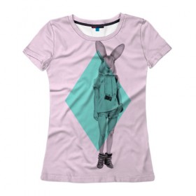 Женская футболка 3D с принтом Pink Rabbit в Кировске, 100% полиэфир ( синтетическое хлопкоподобное полотно) | прямой крой, круглый вырез горловины, длина до линии бедер | hipster | rabbit | swag | кролик | хипстер