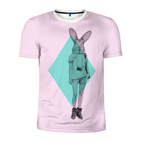 Мужская футболка 3D спортивная с принтом Pink Rabbit в Кировске, 100% полиэстер с улучшенными характеристиками | приталенный силуэт, круглая горловина, широкие плечи, сужается к линии бедра | hipster | rabbit | swag | кролик | хипстер