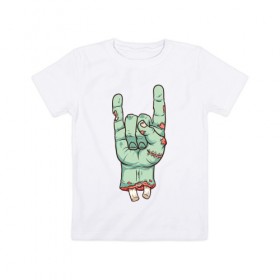 Детская футболка хлопок с принтом Zombie Rock Hand в Кировске, 100% хлопок | круглый вырез горловины, полуприлегающий силуэт, длина до линии бедер | Тематика изображения на принте: halloween | zombie | zombie hand | зомби | хэллоуин