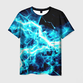 Мужская футболка 3D с принтом energy в Кировске, 100% полиэфир | прямой крой, круглый вырез горловины, длина до линии бедер | Тематика изображения на принте: energy | молнии | синий | энергия