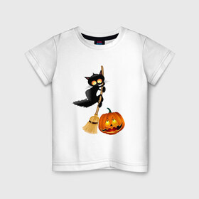 Детская футболка хлопок с принтом Хэллоуин в Кировске, 100% хлопок | круглый вырез горловины, полуприлегающий силуэт, длина до линии бедер | приведения | тыква | хэллоуин