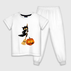 Детская пижама хлопок с принтом Хэллоуин в Кировске, 100% хлопок |  брюки и футболка прямого кроя, без карманов, на брюках мягкая резинка на поясе и по низу штанин
 | Тематика изображения на принте: приведения | тыква | хэллоуин