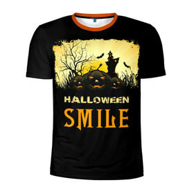 Мужская футболка 3D спортивная с принтом Smile в Кировске, 100% полиэстер с улучшенными характеристиками | приталенный силуэт, круглая горловина, широкие плечи, сужается к линии бедра | halloween | замок | летучая мышь | луна | праздник | привидение | тыква | хэллоуин