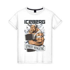 Женская футболка хлопок с принтом Bull 3 | Iceberg в Кировске, 100% хлопок | прямой крой, круглый вырез горловины, длина до линии бедер, слегка спущенное плечо | animals | iceberg | icebergstyle | youtube