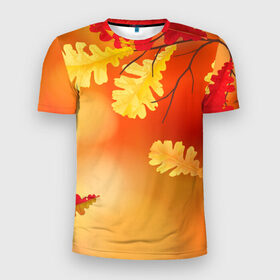 Мужская футболка 3D спортивная с принтом Осень в Кировске, 100% полиэстер с улучшенными характеристиками | приталенный силуэт, круглая горловина, широкие плечи, сужается к линии бедра | ветви | ветка | дерево | дуб | листок | листья | природа