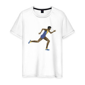 Мужская футболка хлопок с принтом Бегун 2 в Кировске, 100% хлопок | прямой крой, круглый вырез горловины, длина до линии бедер, слегка спущенное плечо. | атлетика | бег | бегун | геометрия | полигонал
