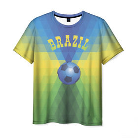 Мужская футболка 3D с принтом Бразилия в Кировске, 100% полиэфир | прямой крой, круглый вырез горловины, длина до линии бедер | Тематика изображения на принте: бразилия | геометрия | игра | кубок | мяч | полигональный | спорт | футбол