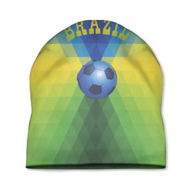 Шапка 3D с принтом Бразилия в Кировске, 100% полиэстер | универсальный размер, печать по всей поверхности изделия | бразилия | геометрия | игра | кубок | мяч | полигональный | спорт | футбол