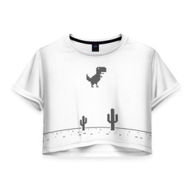 Женская футболка 3D укороченная с принтом T-rex game в Кировске, 100% полиэстер | круглая горловина, длина футболки до линии талии, рукава с отворотами | chrome | google | гугл | хром