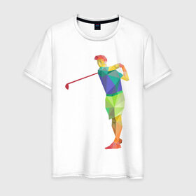 Мужская футболка хлопок с принтом Гольфист в Кировске, 100% хлопок | прямой крой, круглый вырез горловины, длина до линии бедер, слегка спущенное плечо. | геометрия | гольф | клюшка | мяч | полигонал