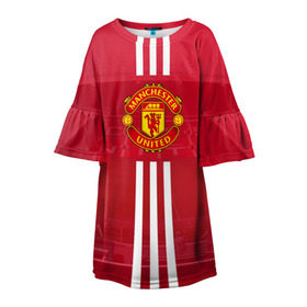 Детское платье 3D с принтом Manchester United в Кировске, 100% полиэстер | прямой силуэт, чуть расширенный к низу. Круглая горловина, на рукавах — воланы | manchester | old | trafford | united | манчестер | юнайтед