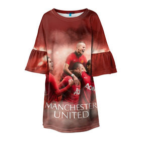 Детское платье 3D с принтом Manchester United в Кировске, 100% полиэстер | прямой силуэт, чуть расширенный к низу. Круглая горловина, на рукавах — воланы | Тематика изображения на принте: manchester united