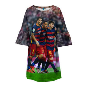 Детское платье 3D с принтом Barcelona5 в Кировске, 100% полиэстер | прямой силуэт, чуть расширенный к низу. Круглая горловина, на рукавах — воланы | Тематика изображения на принте: barcelona | football | барса | барселона | примера | футбол | чемпионат испании