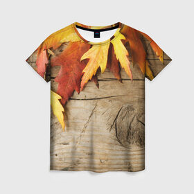 Женская футболка 3D с принтом Золотая осень в Кировске, 100% полиэфир ( синтетическое хлопкоподобное полотно) | прямой крой, круглый вырез горловины, длина до линии бедер | дерево | лист | листья | осень