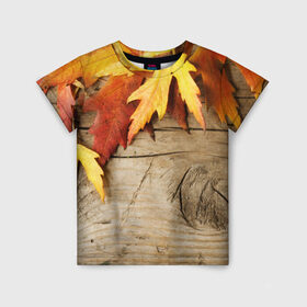 Детская футболка 3D с принтом Золотая осень в Кировске, 100% гипоаллергенный полиэфир | прямой крой, круглый вырез горловины, длина до линии бедер, чуть спущенное плечо, ткань немного тянется | Тематика изображения на принте: дерево | лист | листья | осень