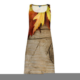 Платье-майка 3D с принтом Золотая осень в Кировске, 100% полиэстер | полуприлегающий силуэт, широкие бретели, круглый вырез горловины, удлиненный подол сзади. | дерево | лист | листья | осень