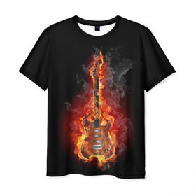 Мужская футболка 3D с принтом Адская гитара в Кировске, 100% полиэфир | прямой крой, круглый вырез горловины, длина до линии бедер | Тематика изображения на принте: ад | арт | дым | музыка | новинки | огонь | пламя | популярные | энергия | яркие
