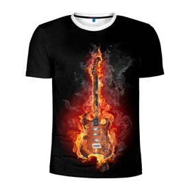 Мужская футболка 3D спортивная с принтом Адская гитара в Кировске, 100% полиэстер с улучшенными характеристиками | приталенный силуэт, круглая горловина, широкие плечи, сужается к линии бедра | ад | арт | дым | музыка | новинки | огонь | пламя | популярные | энергия | яркие