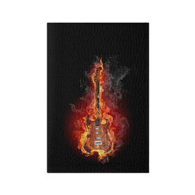 Обложка для паспорта матовая кожа с принтом Адская гитара в Кировске, натуральная матовая кожа | размер 19,3 х 13,7 см; прозрачные пластиковые крепления | Тематика изображения на принте: ад | арт | дым | музыка | новинки | огонь | пламя | популярные | энергия | яркие