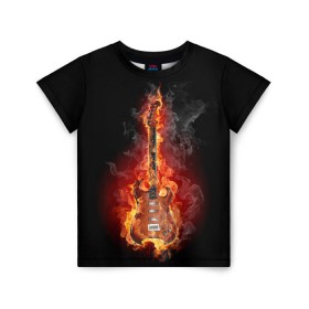 Детская футболка 3D с принтом Адская гитара в Кировске, 100% гипоаллергенный полиэфир | прямой крой, круглый вырез горловины, длина до линии бедер, чуть спущенное плечо, ткань немного тянется | ад | арт | дым | музыка | новинки | огонь | пламя | популярные | энергия | яркие
