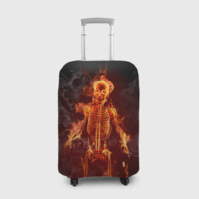 Чехол для чемодана 3D с принтом Пылающий скелет в Кировске, 86% полиэфир, 14% спандекс | двустороннее нанесение принта, прорези для ручек и колес | огонь | пламя