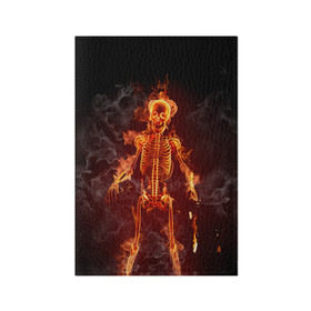 Обложка для паспорта матовая кожа с принтом Пылающий скелет в Кировске, натуральная матовая кожа | размер 19,3 х 13,7 см; прозрачные пластиковые крепления | огонь | пламя