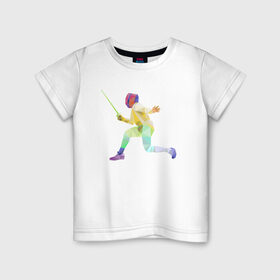Детская футболка хлопок с принтом Фехтовальщик в Кировске, 100% хлопок | круглый вырез горловины, полуприлегающий силуэт, длина до линии бедер | геометрия | полигонал | спорт | фехтовальщик | шпага
