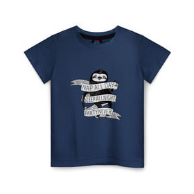 Детская футболка хлопок с принтом ленивец в Кировске, 100% хлопок | круглый вырез горловины, полуприлегающий силуэт, длина до линии бедер | Тематика изображения на принте: ленивец | лень | сон