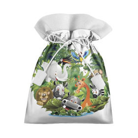 Подарочный 3D мешок с принтом Веселые джунгли в Кировске, 100% полиэстер | Размер: 29*39 см | Тематика изображения на принте: животные | зоо | новинки | пальма | парк | яркие