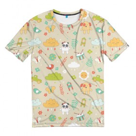 Мужская футболка 3D с принтом Детский узор в Кировске, 100% полиэфир | прямой крой, круглый вырез горловины, длина до линии бедер | бабочка | панда | паттерн | светлый | щенок