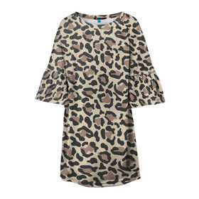 Детское платье 3D с принтом Шкура леопарда 3 в Кировске, 100% полиэстер | прямой силуэт, чуть расширенный к низу. Круглая горловина, на рукавах — воланы | Тематика изображения на принте: африка | дикие | животные | леопард